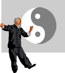 Yin & Yang symbol Aged Chinese man practising Tai Chi